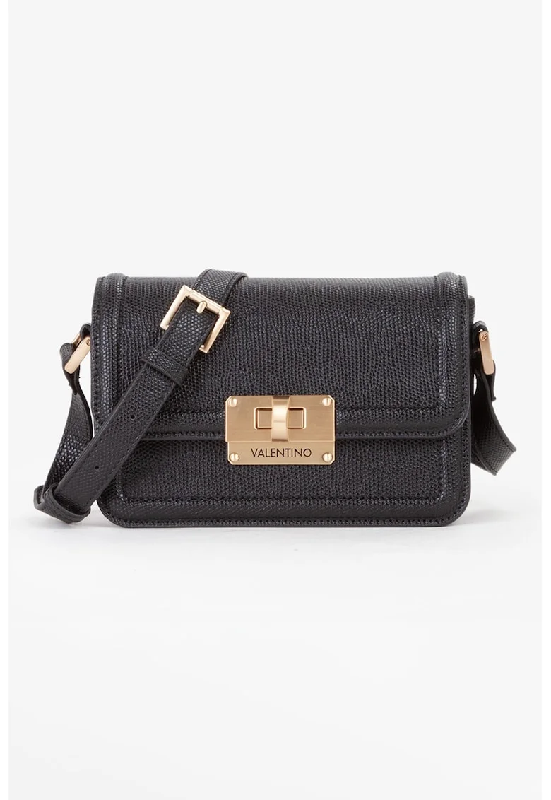 Geanta crossbody de piele ecologica cu clapa, Negru