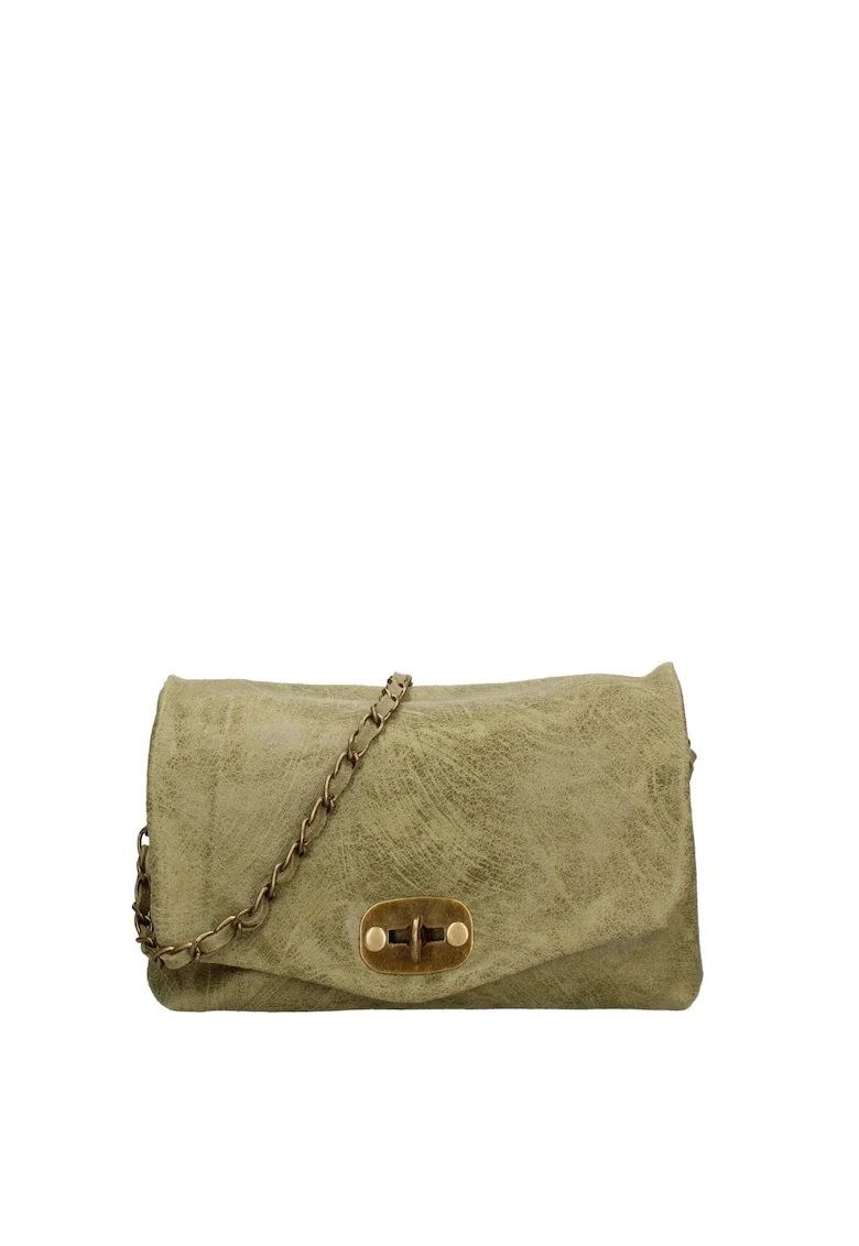 Geanta crossbody de piele cu inchidere metalica Floralla, Verde inchis