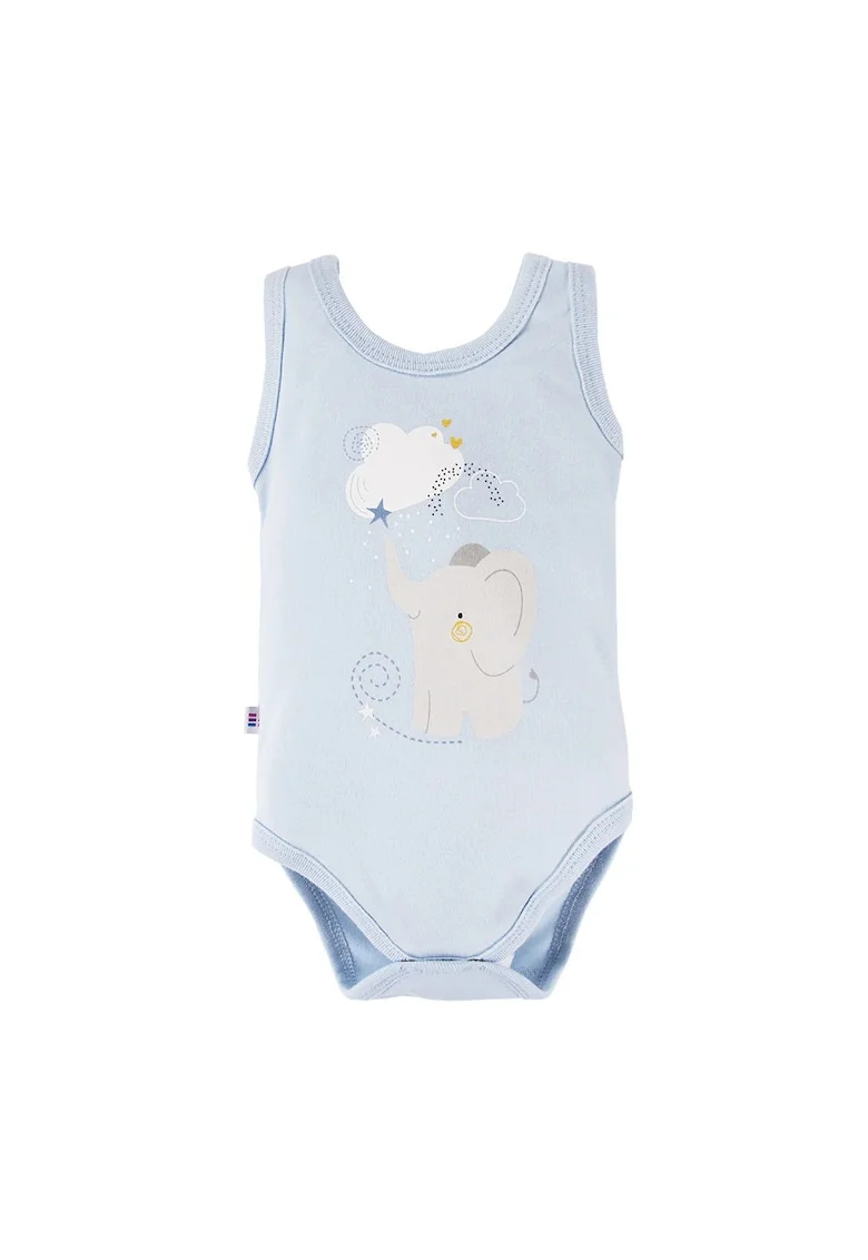 Body fara maneci cu model elefant,  - Mellow, Bleu, pentru baietei - Bleu, Albastru deschis