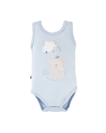 Body fara maneci cu model elefant,  - Mellow, Bleu, pentru baietei - Bleu, Albastru deschis