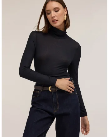 Body din amestec de modal cu guler inalt, Negru