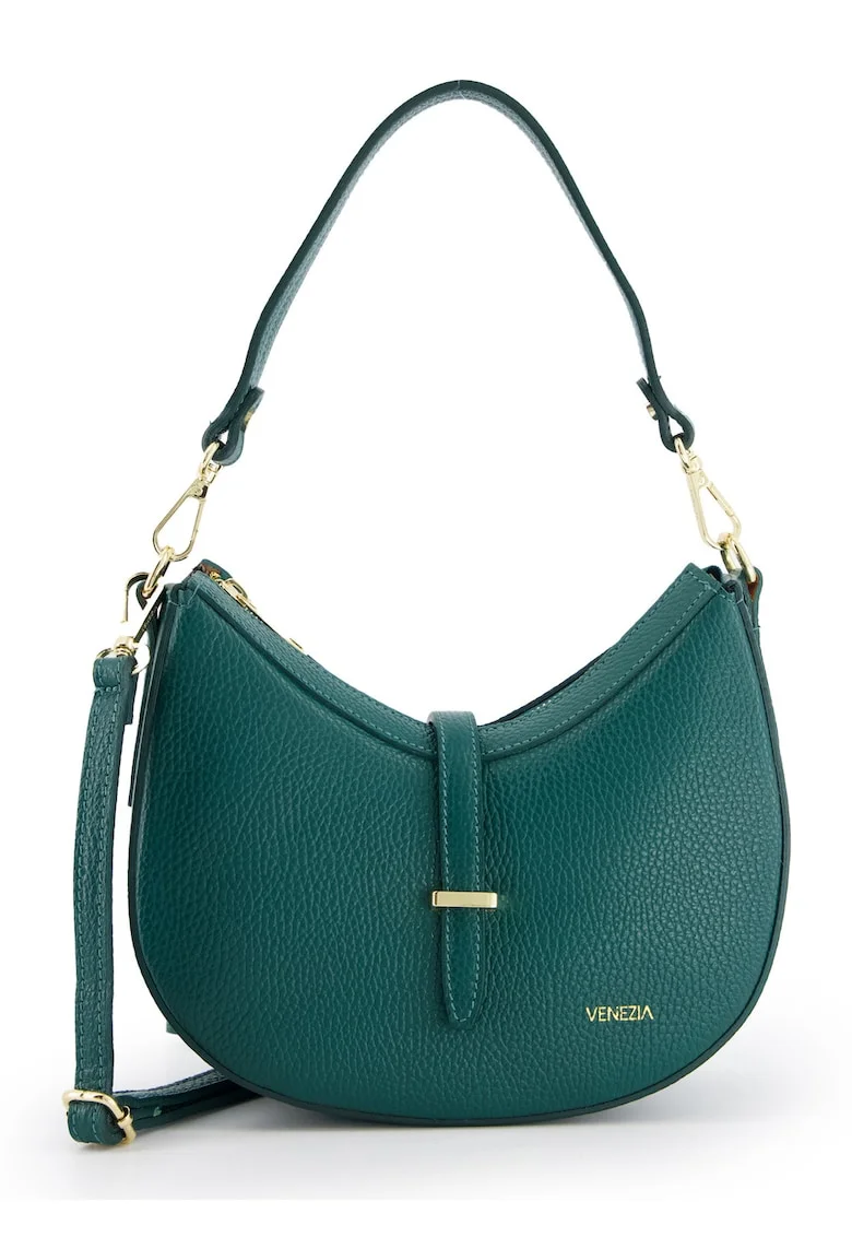 Geanta crossbody dama  piele naturala, verde, 14x24x9cm, cu manere si curea detasabile