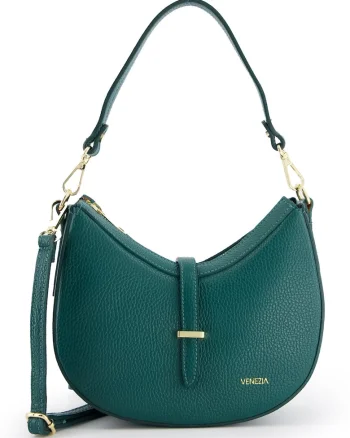 Geanta crossbody dama  piele naturala, verde, 14x24x9cm, cu manere si curea detasabile
