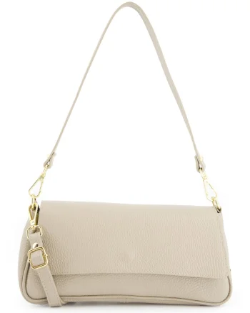 Geanta dama  model Crossbody, piele naturala, bej, 30x14x8cm, curea detasabila 61cm, curea maxima 115cm