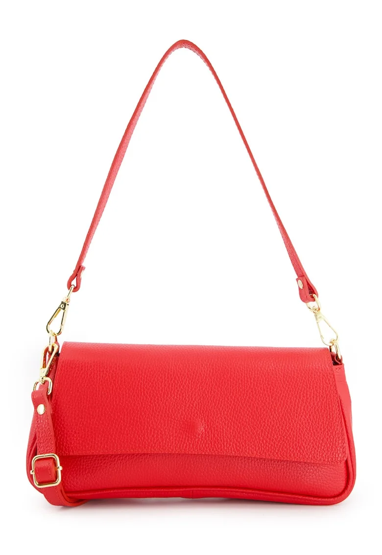 Geanta dama  crossbody, piele naturala, rosie, 30x14x8cm, curea detasabila 61cm, curea maxim 115cm