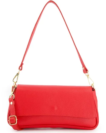 Geanta dama  crossbody, piele naturala, rosie, 30x14x8cm, curea detasabila 61cm, curea maxim 115cm