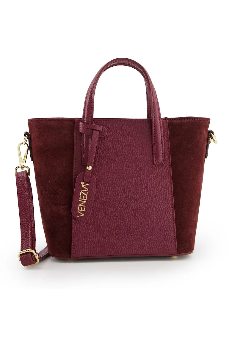 Geanta crossbody dama  piele naturala, bordeaux, 19x27x11cm, curea detasabila max 120cm