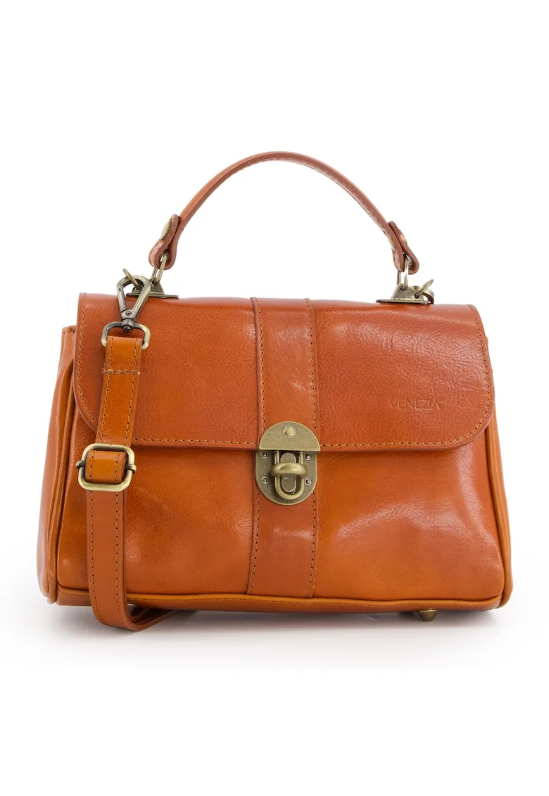 Geanta crossbody din piele naturala  maro, 17x26x10cm, cu curea detasabila, 2 compartimente interioare