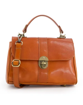Geanta crossbody din piele naturala  maro, 17x26x10cm, cu curea detasabila, 2 compartimente interioare