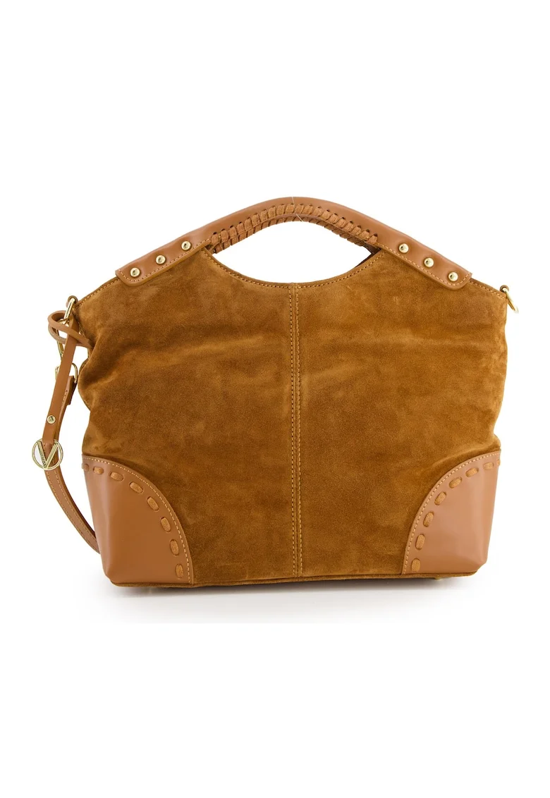 Geanta crossbody  din piele intoarsa maro, dimensiuni 29x26x10cm, curea detasabila 115cm