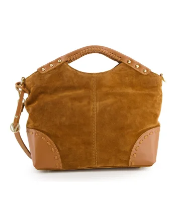 Geanta crossbody  din piele intoarsa maro, dimensiuni 29x26x10cm, curea detasabila 115cm