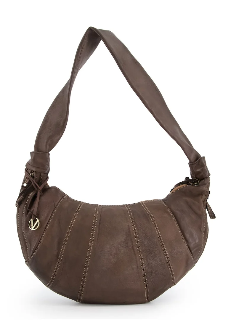 Geanta crossbody  piele naturala, 3 buzunare interioare, maro, 42x26x7cm