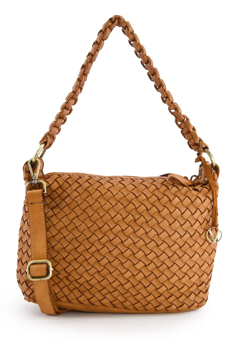 Geanta crossbody  din piele naturala, maro, 23x38x12cm, cu 2 buzunare interioare, curea detasabila max 60cm