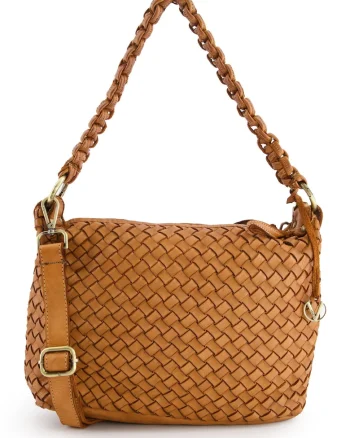 Geanta crossbody  din piele naturala, maro, 23x38x12cm, cu 2 buzunare interioare, curea detasabila max 60cm
