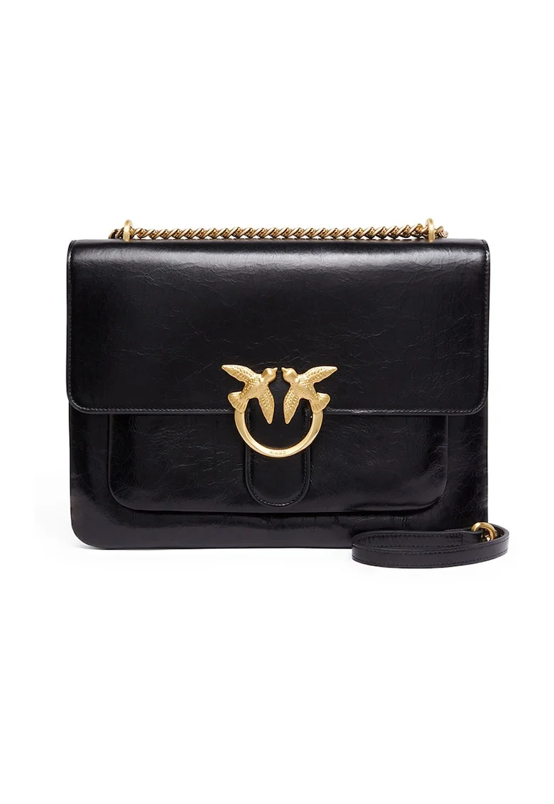 Geanta crossbody de piele cu trei compartimente, Negru