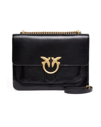 Geanta crossbody de piele cu trei compartimente, Negru