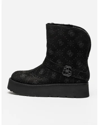 Ghete slip-on de piele intoarsa ecologica cu captuseala de blana sintetica, Negru/Gri carbune