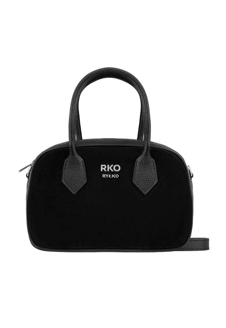 Geanta crossbody de piele si piele intoarsa, Negru