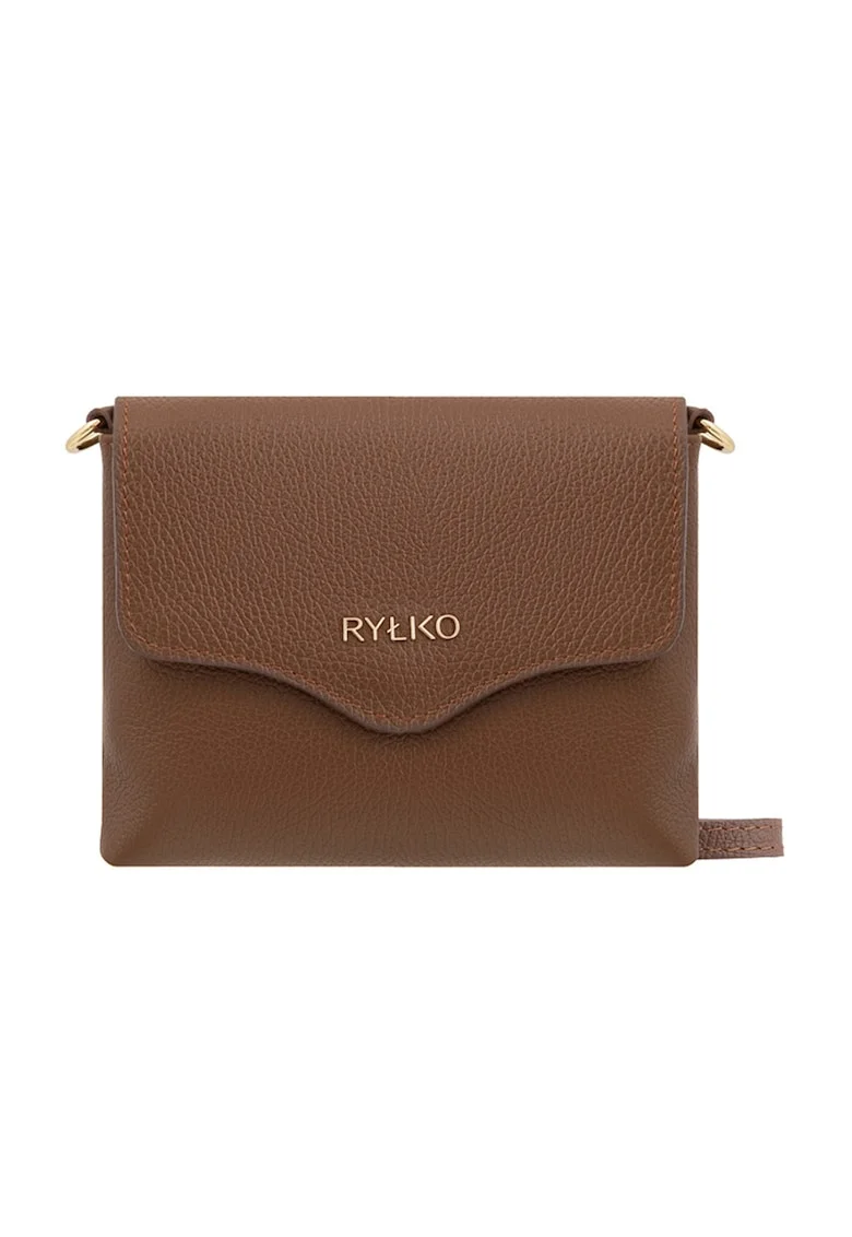 Geanta crossbody de piele cu clapa, Caramel