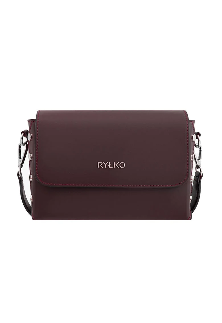 Geanta crossbody de piele cu bareta lant, Visiniu