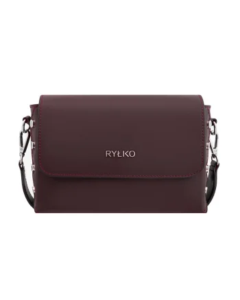 Geanta crossbody de piele cu bareta lant, Visiniu