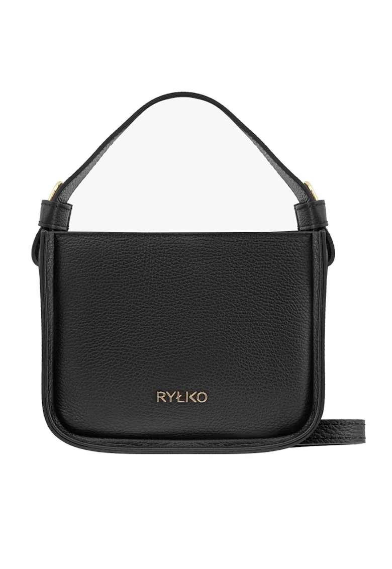 Geanta crossbody de piele cu logo metalic, Negru