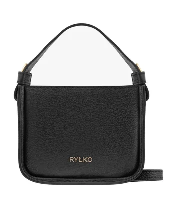 Geanta crossbody de piele cu logo metalic, Negru