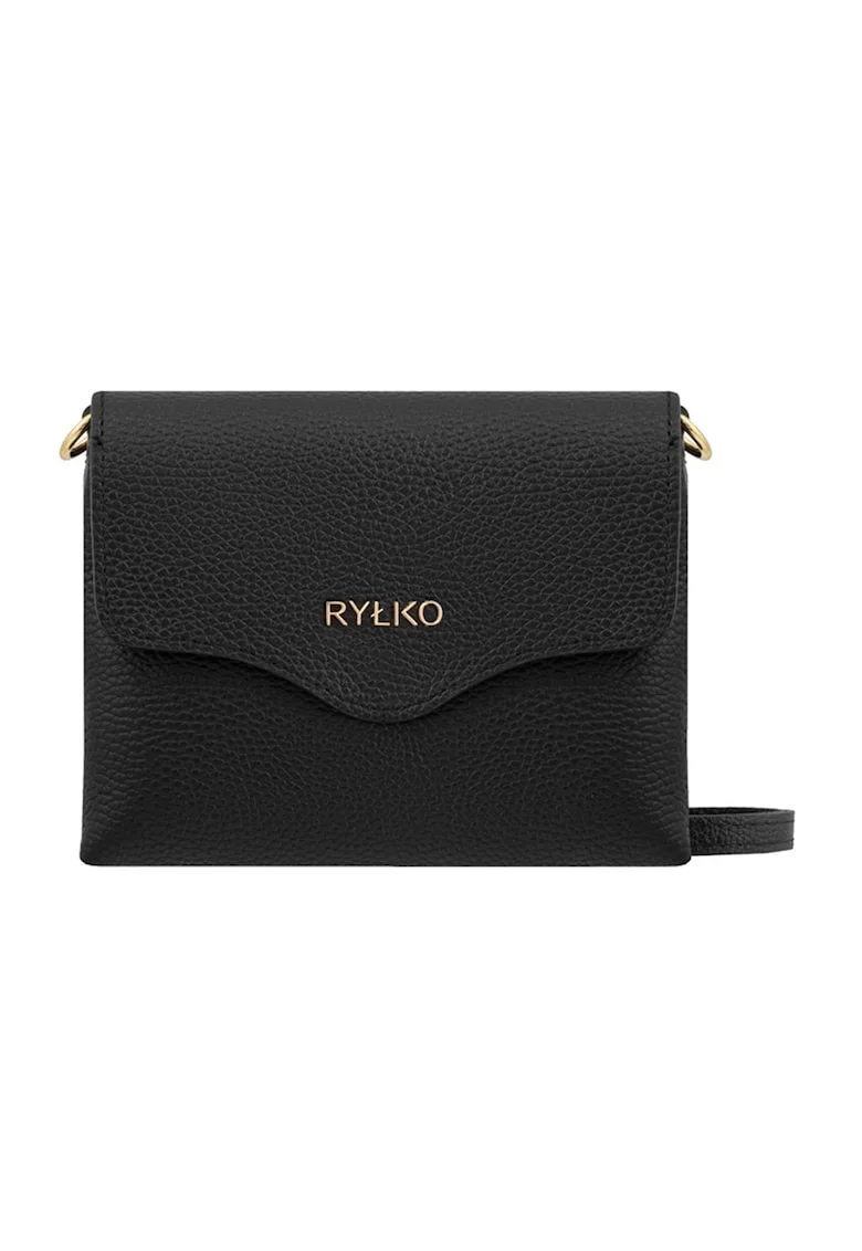 Geanta crossbody de piele cu clapa, Negru