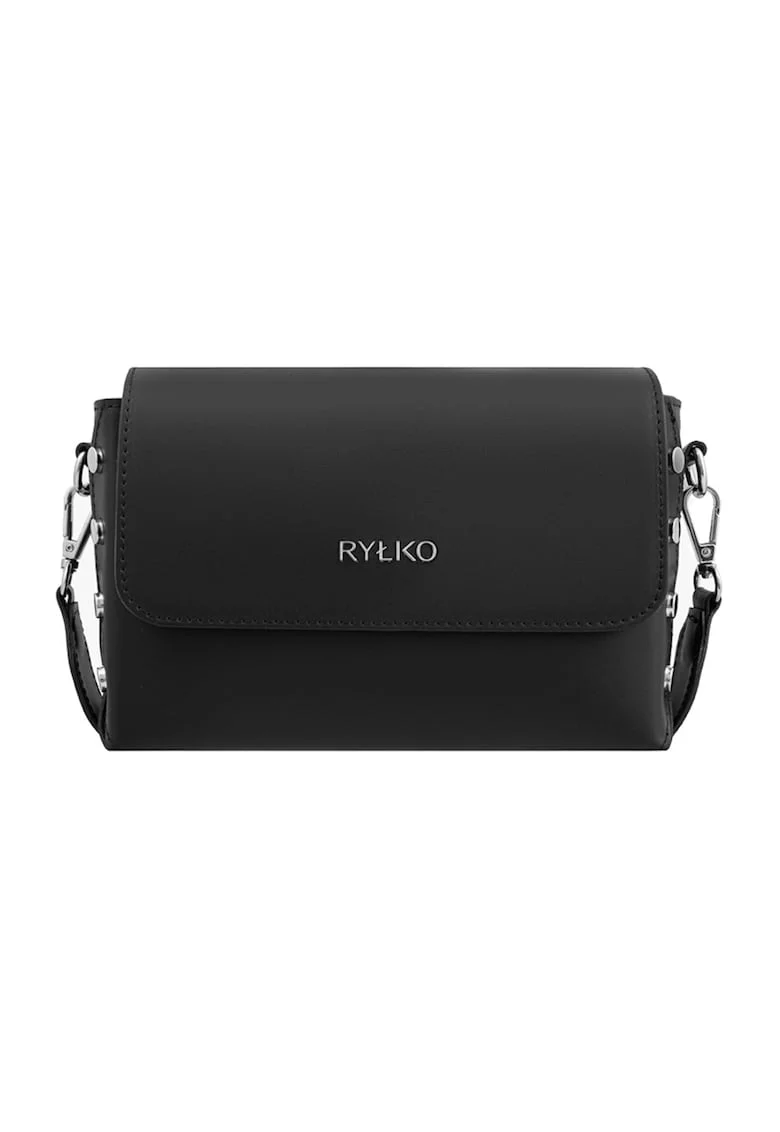 Geanta crossbody de piele cu bareta lant, Negru