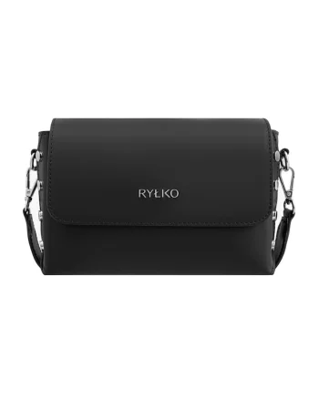 Geanta crossbody de piele cu bareta lant, Negru