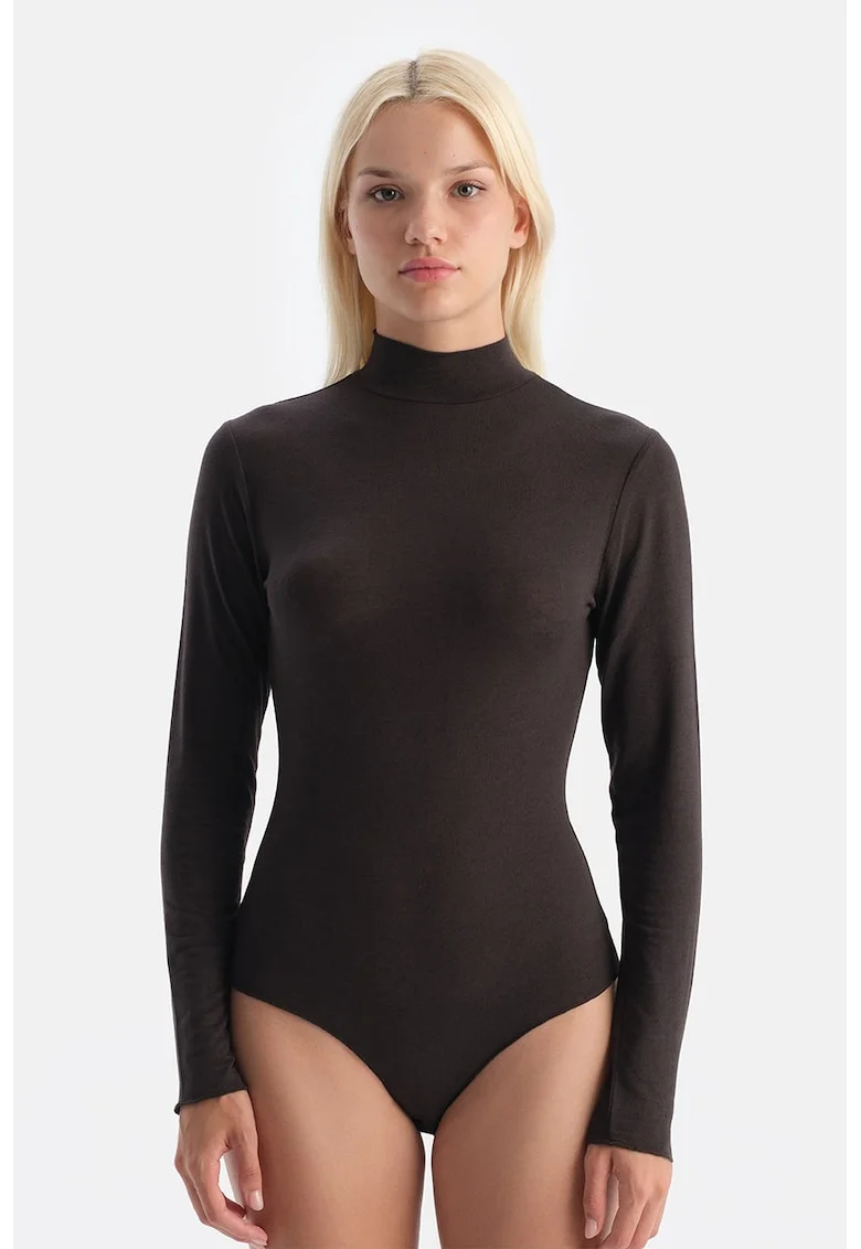Body din amestec de modal cu guler scurt, Negru stins