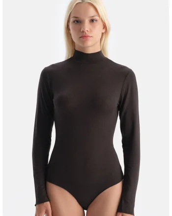 Body din amestec de modal cu guler scurt, Negru stins