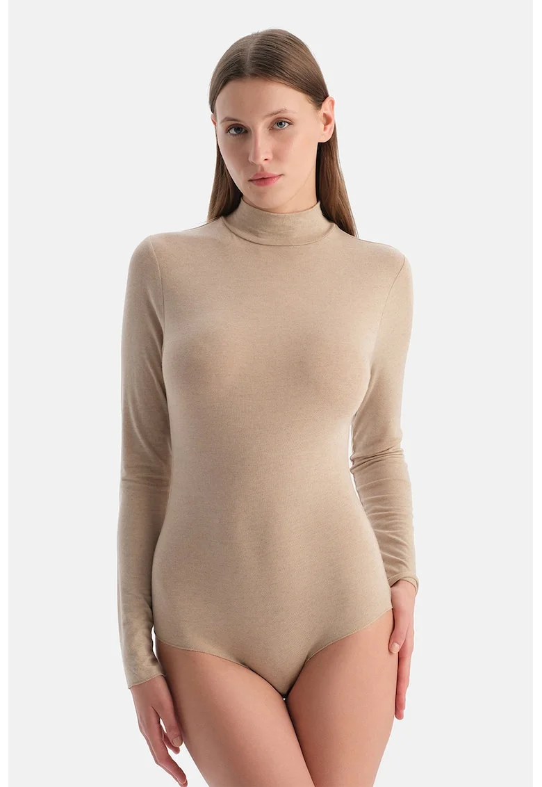 Body din amestec de modal cu guler scurt, Maro nisip