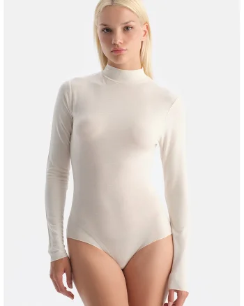 Body din amestec de modal cu guler scurt, Alb murdar