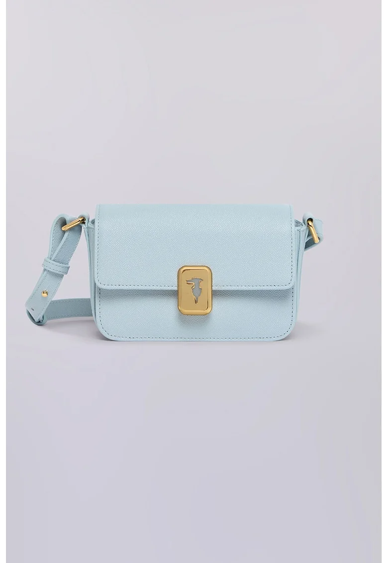 Geanta crossbody de piele cu clapa, Albastru glaciar