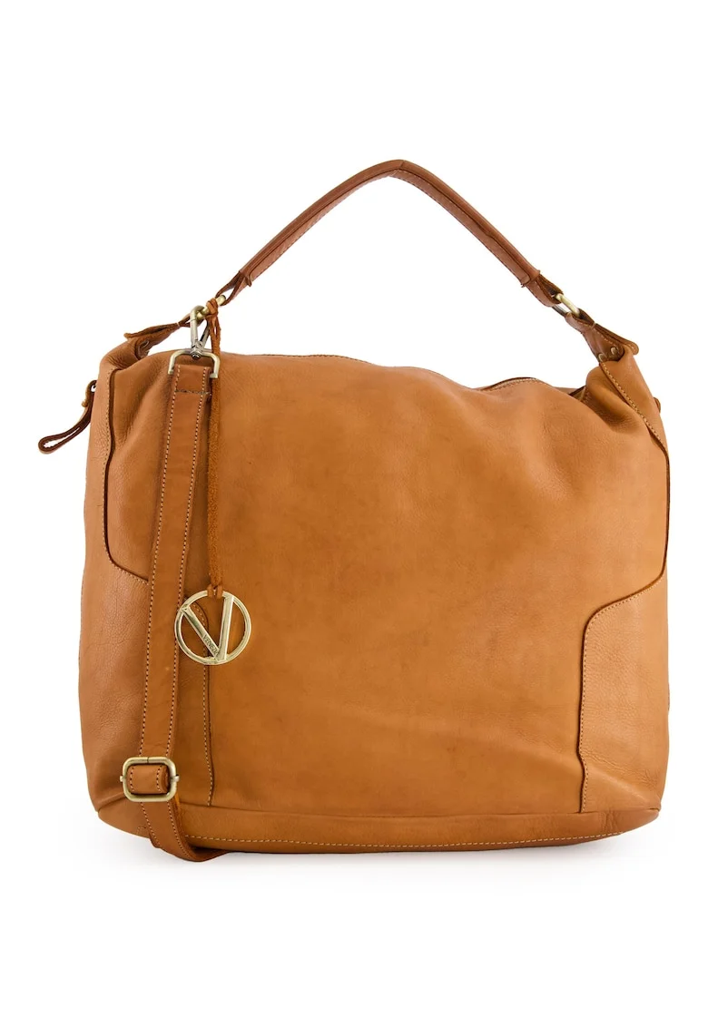 Geanta crossbody  din piele naturala, maro, 39x33x15cm, cu 3 buzunare interioare, curea detasabila max 125cm