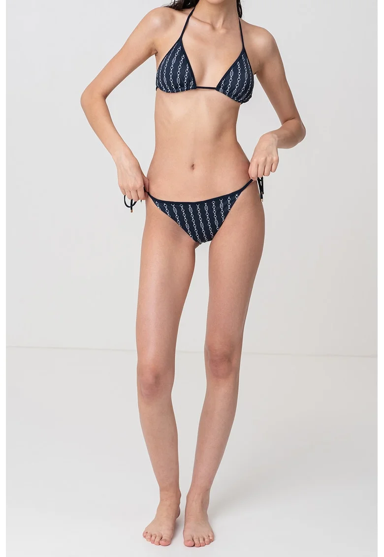 Slip brazilian cu prindere laterala, Alb/Albastru ultramarin