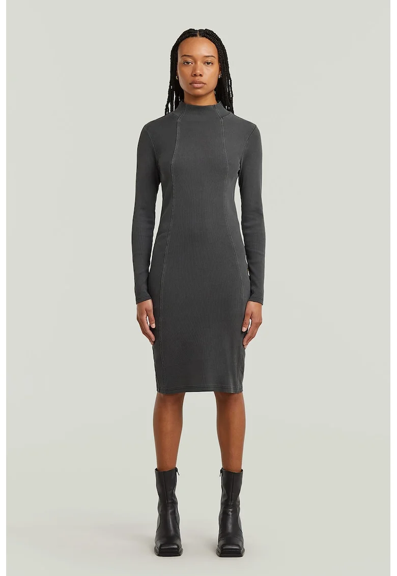 Rochie cu croiala bodycon din amestec de bumbac organic, Gri inchis