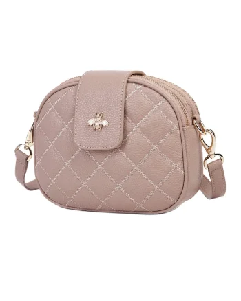 Geanta crossbody mica din piele Combe, Roz prafuit