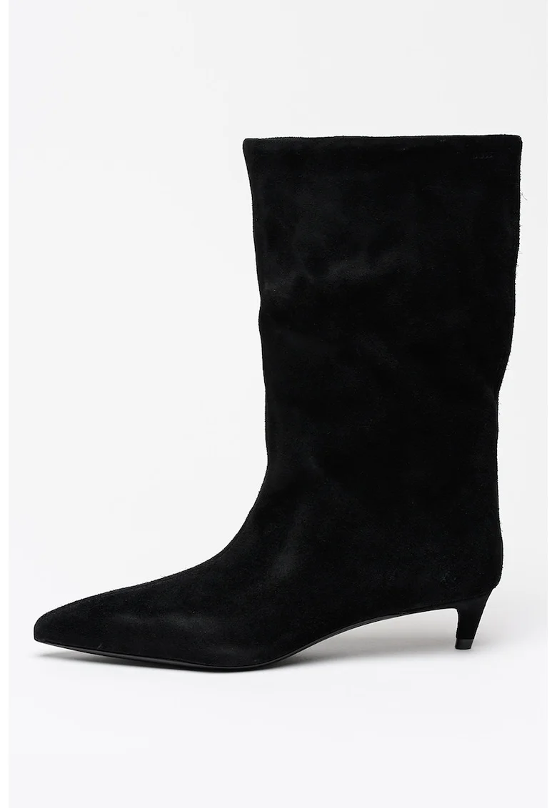 Cizme slip-on cu varf ascutit si toc kitten Gracey, Negru
