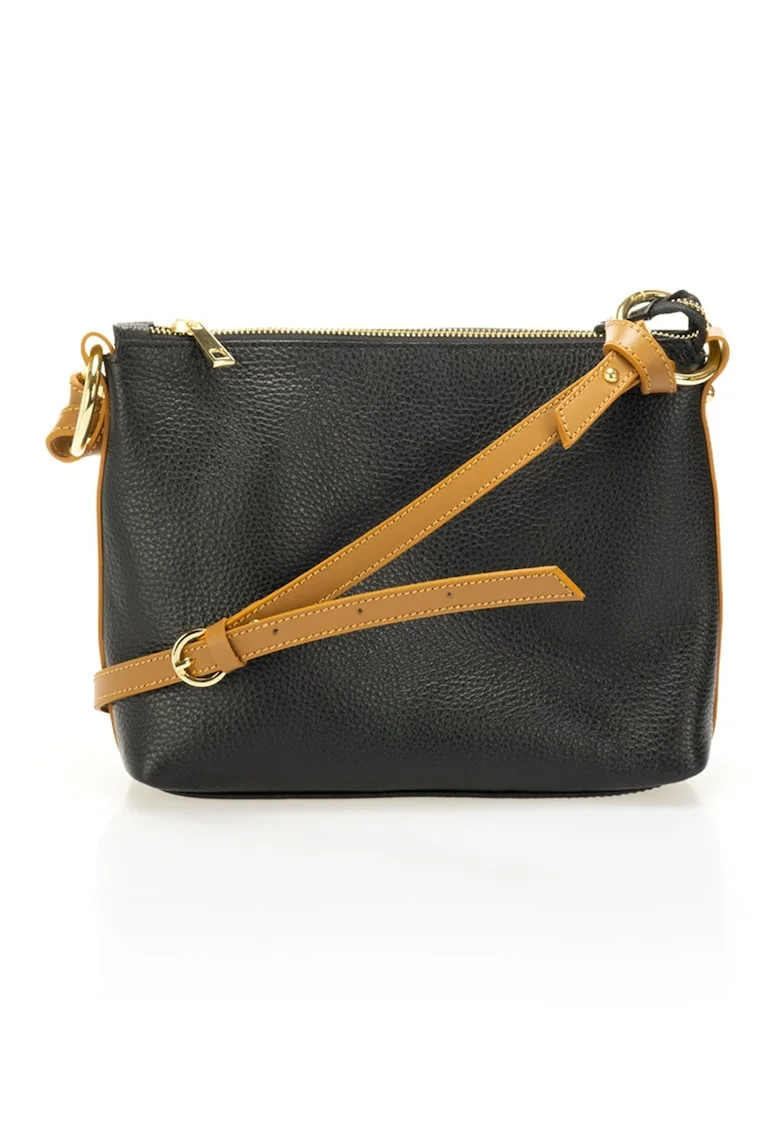 Geanta crossbody dreptunghiulara din piele, Negru