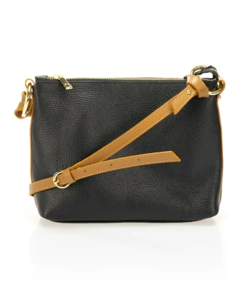 Geanta crossbody dreptunghiulara din piele, Negru