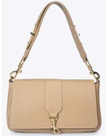 Geanta crossbody de piele, Maro taupe deschis