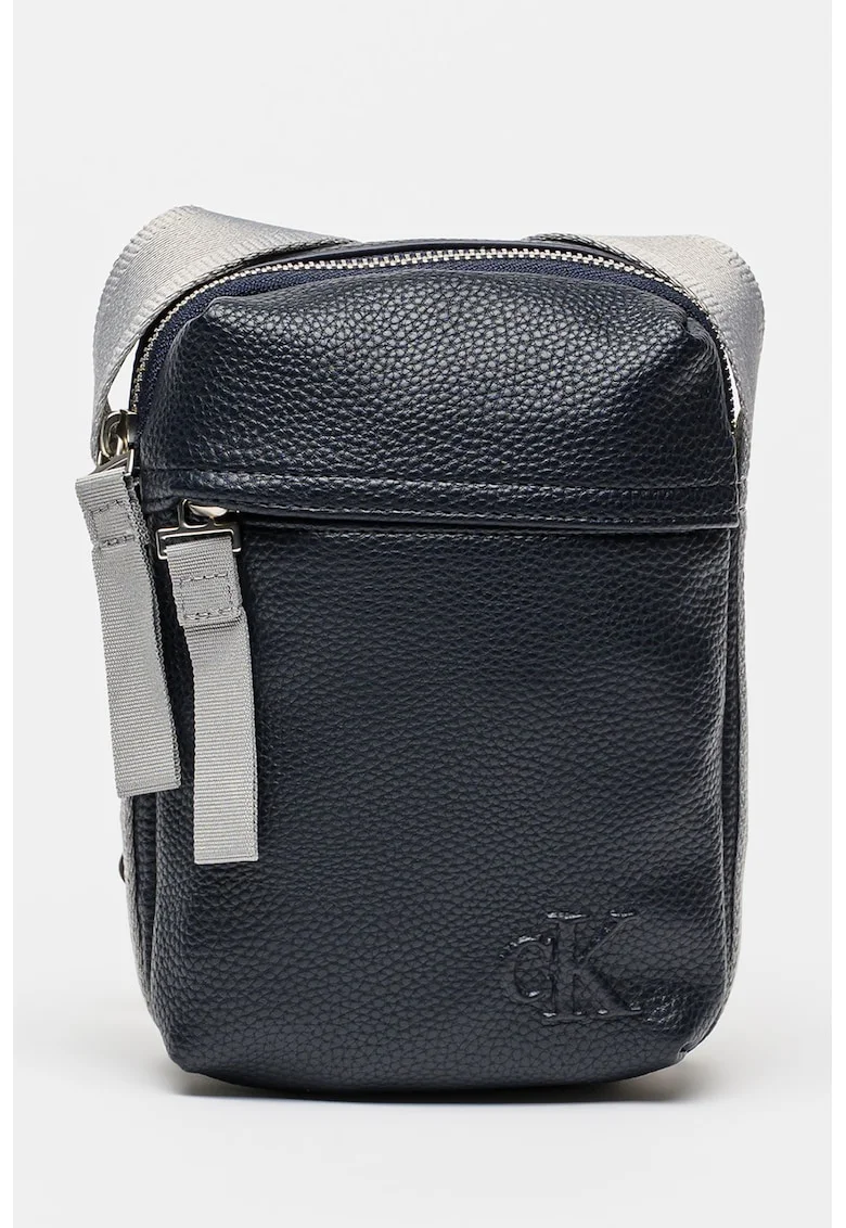 Geanta crossbody din piele ecologica cu bareta textila, Gri/Albastru ultramarin