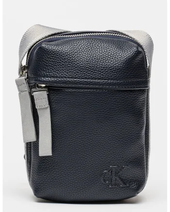 Geanta crossbody din piele ecologica cu bareta textila, Gri/Albastru ultramarin