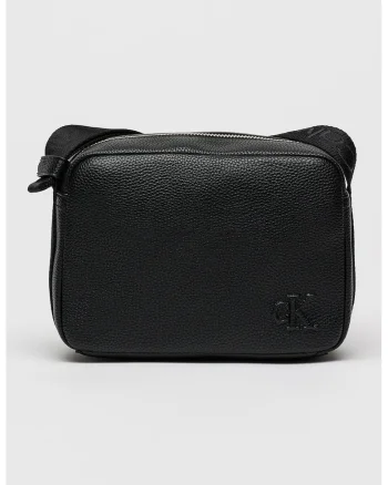 Geanta crossbody de piele ecologica cu logo in relief, Negru