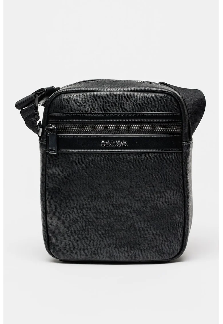 Geanta crossbody de piele ecologica cu fermoar, Negru