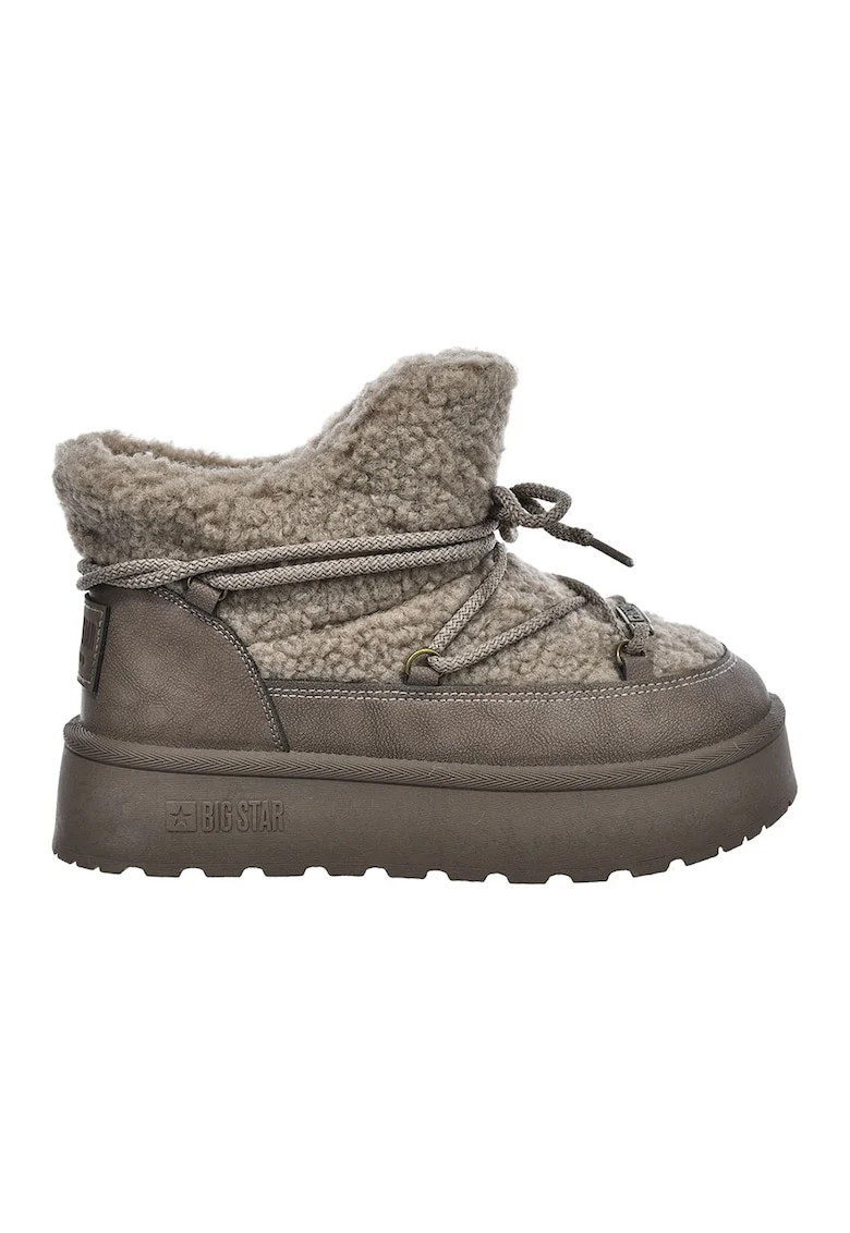 Cizme slip-on cu sireturi, Maro nisip