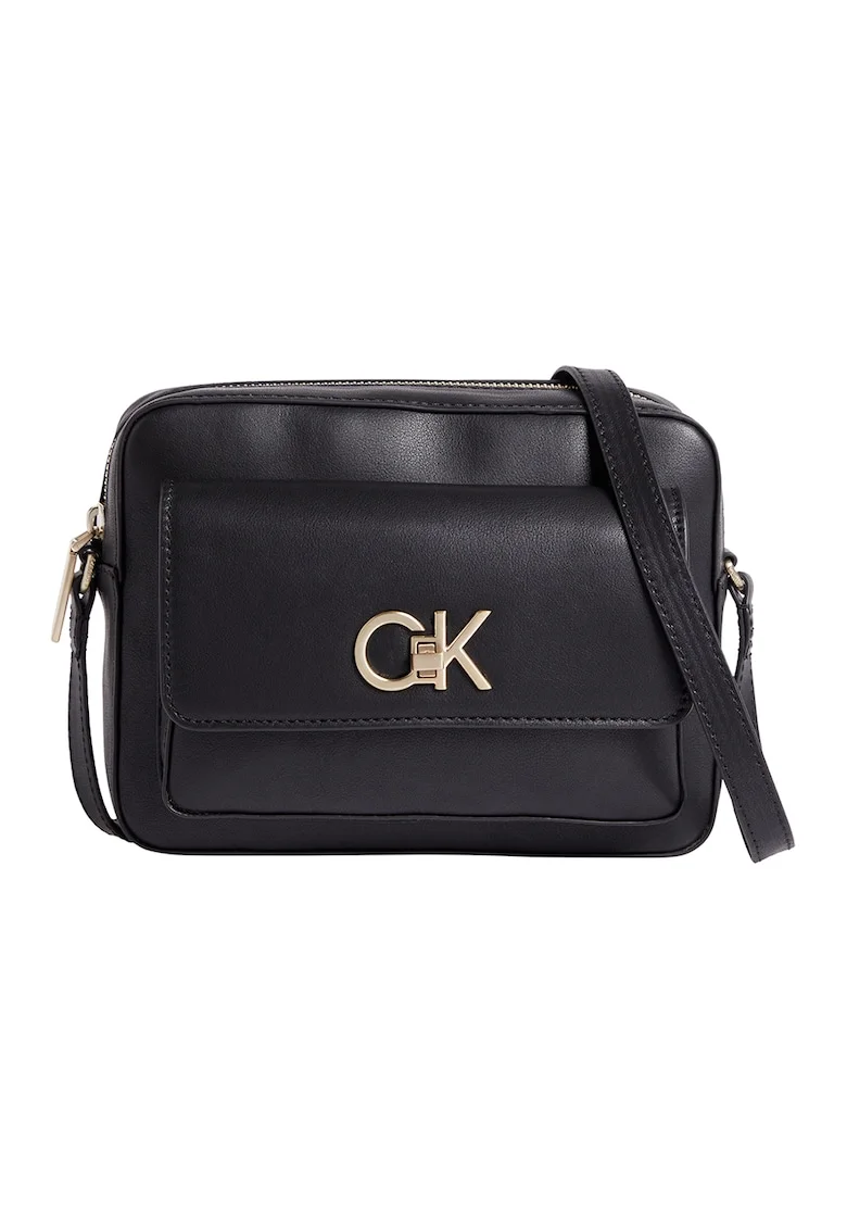 Geanta crossbody de piele ecologica Re-Lock, Negru lucios