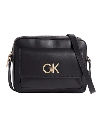 Geanta crossbody de piele ecologica Re-Lock, Negru lucios
